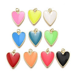 (52) Непрозрачная лаванда Латунь эмаль подвески, с целью перехода в кольце, стойки покрытие, долговечный, без свинца и без кадмия, реальный 18 k позолоченный, шарма сердца, разноцветные, 21x17x2 мм, отверстие : 3.2 мм