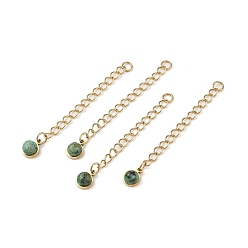 Африканский Бирюза(яшма) Ионное покрытие (IP) 316 удлинитель цепи из хирургической нержавеющей стали с круглым шармом из натуральной африканской бирюзы (яшмы), золотые, 53.5 мм, отверстие : 2.5 мм