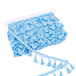 Bleu Ciel Clair Ruban de pompon en polyester, pour la décoration textile de la maison, lumière bleu ciel, 1-5/8 pouces (40 mm), 25 verges/ensemble