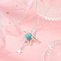 Hemimorphite Natural Hemimorphite Alloy Star Pendant Necklaces for Women, with Brass Cable Chains, Antique Silver & Silver, 16.73 inch(42.5cm)
