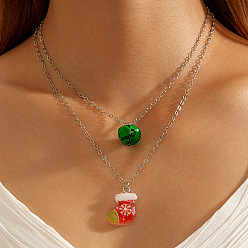 Christmas Socking Рождественский колокольчик из смолы, двухслойные железные цепочки для женщин, платина, зеленый и красный, рождественские носки, 15.75 дюйм (40 см)