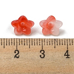 Red Two-tone Opaque Acrylic Bead Caps, 5-Petal Flower, Red, 9x4.5mm, Hole: 1.4mm