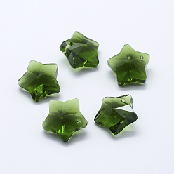 Желто-Зеленый Прозрачные стеклянные подвески, граненые, звезды прелести, желто-зеленый, 13x13.5x7 мм, отверстие : 1 мм