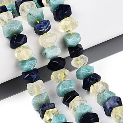 Смешанные камни Нити из натуральных бусин содалита, амазонита в форме цветка и лимонного кварца, граненые, рондель, с карточной бумагой, 7.5~16x7.5~16x5~9.5 мм, отверстие : 0.8~1 мм, около 25~27 шт / нитка, 7.28~7.68 дюйм (18.5~19.5 см), 1 прядь / комплект