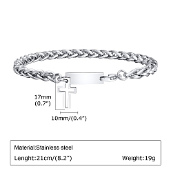 Нержавеющая Сталь Цвет Не тускнеющие мужские крестовые браслеты из нержавеющей стали с цепочками из пшеницы, цвет нержавеющей стали, 8-1/4 дюйм (21 см)