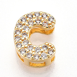 Letter C Латунные микро проложить кубического циркония прелести, без кадмия, без никеля и без свинца, буквы, буква С, 10x8x4.5 мм, отверстие : 2.5~3.5x1.8 мм
