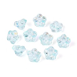 Светло-голубой Гальванизируйте прозрачное стекло бисер нитей, петуния цветок, с покрытием AB цвета, светло-голубой, 5.5~6.5x8~8.5x8~8.5 мм, отверстие : 1~1.2 мм, около 100 шт / нитка, 21.26~21.65 дюйм (54~55 см)