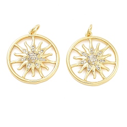 Настоящее золото 18K Стойка для загара, латунные микро-паве, прозрачные подвески с кубическим цирконием, долговечный, без свинца и без кадмия, с целью перехода в кольце, реальный 18 k позолоченный, 24x22x4 мм, отверстие : 3 мм