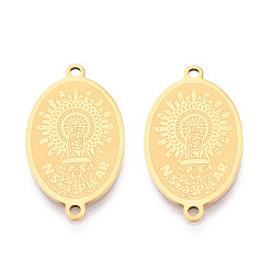 Настоящее золото 18K Религия 201 овальный подвесной шарм из нержавеющей стали с соединительными звеньями из натуральной стали, лазерная резка, реальный 18 k позолоченный, 21.5x12.5x1 мм, отверстие : 1.3 мм
