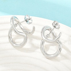 Stainless Steel Color Irregular 304 Stainless Steel Stud Earrings, Geometric Ring Shape, Stainless Steel Color, 23.5x16.5mm