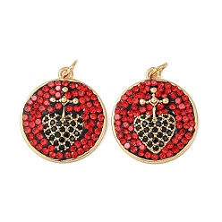 Настоящее золото 18K Подвески из латунных кристаллов кубического циркония с микропаве, плоский круглый с сердечками, с полимерной глиной, стойки покрытие, долговечный, без свинца и без кадмия, с целью перехода в кольце, реальный 18 k позолоченный, 22x19x4 мм, отверстие : 3.5 мм