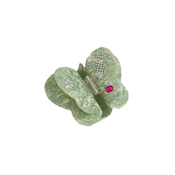 Темный Морско-зеленый Двухэтажные заколки-когти из ацетата целлюлозы (смолы) в форме бабочки, темно-зеленый, 43~58x40~60 мм