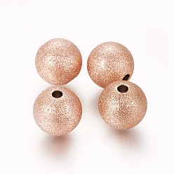 Rose Gold Ion Plating(IP) 304 Stainless Steel Textured Beads, Round, Rose Gold, 10mm, Hole: 1.8mm