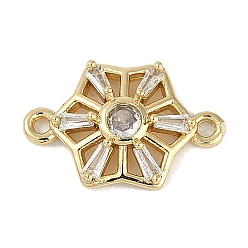 Настоящее золото 18K Латунные прозрачные подвески из кубического циркония, без кадмия, без никеля и без свинца, полые цветочные звенья, реальный 18 k позолоченный, 17x11x3.5 мм, отверстие : 1.2 мм