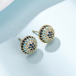 Настоящее золото 18K Полукруглые серьги-гвоздики из латуни с микропаве из кубического циркония, долговечный, стойки покрытие, без свинца и без кадмия, реальный 18 k позолоченный, 10 мм