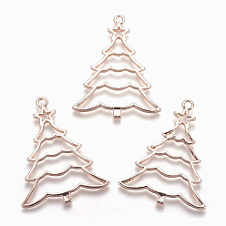 Rose Gold Rack Plating Alloy Open Back Bezel Pendants, For DIY UV Resin, Epoxy Resin, Pressed Flower Jewelry, Cadmium Free & Nickel Free & Lead Free, Christmas Tree, Rose Gold, 46x37x2.5mm, Hole: 2.5mm