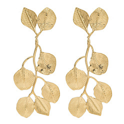 Настоящее золото 18K 304 серьги-гвоздики из нержавеющей стали в виде листьев для женщин, реальный 18 k позолоченный, 100x39 мм