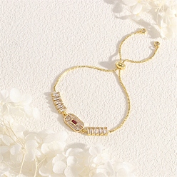 Rectangle Латунь микро проложить кубический цирконий слайдер браслеты, прямоугольные, 6-1/4~8-5/8 дюйм (16~25 см)