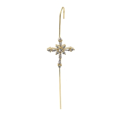 Cross Женские серьги-крючки из латуни со стразами и кристаллами, золотые, крестик, 73.5x18.5 мм, штифты : 1 мм
