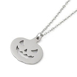 Нержавеющая Сталь Цвет Серия «Хэллоуин» 202 ожерелья с подвеской в виде тыквы из нержавеющей стали, цвет нержавеющей стали, 15.94~17.91 дюйм (40.3~45.5 см)