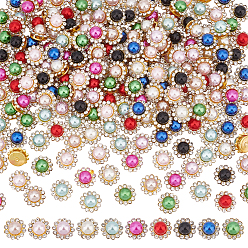 (52) Непрозрачная лаванда 200шт 10 цвета в форме цветка пришитые стразы, смолы стразами, многожильные пластиковые звенья с имитацией жемчуга, с железной основой золотистого цвета, разноцветные, 11.5x8.5 мм, отверстие : 3x1.6 мм, 20 шт / цвет