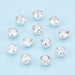 Platinum Sew on Rhinestone, with Brass Prong Settings, Flat Round, Nickel Free, Platinum, 5.5x4mm, Hole: 0.8~1mm, about 1440pcs/set
