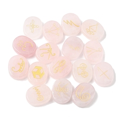 Розовый Кварц 16шт 16 стили натуральный розовый кварц дисплей украшения, фигурка для украшения дома, энергетический камень рейки для исцеления, овал с символом, 25x20x7~7.5 мм, 1 шт / стиль