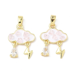 Pink Латунь эмаль подвески, облако, со стеклом, реальный 18 k позолоченный, розовые, 20x14x3.5 мм, отверстие : 2.8x4 мм
