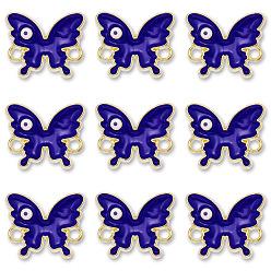 Indigo Alloy Enamel Evil Eye Connector Charms, Butterfly Links, Golden, Indigo, 15x18mm
