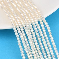 Blanc Brins de perles de culture d'eau douce naturelles, ronde, note 7a+, blanc, 3~3.2mm, Trou: 0.3mm, Environ 127 pcs/chapelet, 15.35''~15.55'' (39~39.5 cm)