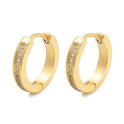 Золотой Ионное покрытие (IP) 304 серьги-кольца из нержавеющей стали с микропаве и прозрачным фианитом, с 316 штифтов из нержавеющей стали, золотые, 15x3x15.5 мм