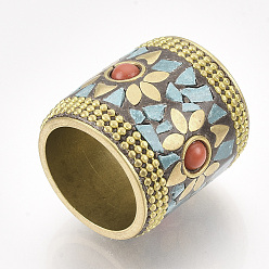 Темно-бирюзовый Индонезийские бусины ручной работы, с латунной фурнитурой , колонка, темные бирюзовый, 30x30.5 мм, отверстие : 22 мм