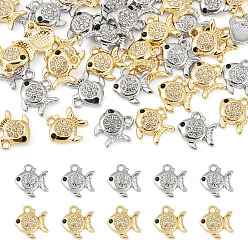 Platinum & Light Gold 40 pcs 2 pendentifs en strass en alliage de couleurs, charmes de poissons, sans plomb et sans cadmium, platine et or clair, 15x14x3mm, Trou: 2mm, 20 pcs / couleur