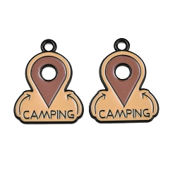 Khaki Alloy Enamel Pendants, Landmark with Word Camping Charms, Black, Khaki, 25.5x20x1mm, Hole: 2mm
