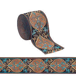 Озёрно--синий Вышивка полиэфирными лентами, жаккардовая лента, аксессуары для одежды, цветочный узор, Плут синий, 2-3/8~2-1/2 дюйм (60~65 мм), около 7.66 ярдов (7 м) / рулон