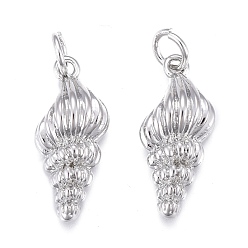 Платинированный Латунные подвески, с прыжковых колец, долговечный, формы раковины, Реальная платина, 19x8.5x5 мм, отверстие : 3 мм