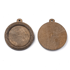 Верблюжий Деревянная подвеска кабошон настройки, подвесная база, плоско-круглые, верблюжие, лоток : 25 мм, 37.5x34x5.5 мм, отверстие : 2 мм