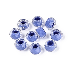 Azul de la Pizarra Granos de la resina europeos, abalorios de grande agujero, Rondana plana, facetados, azul pizarra, 13.5~14x7.5~8 mm, agujero: 5.5~6 mm