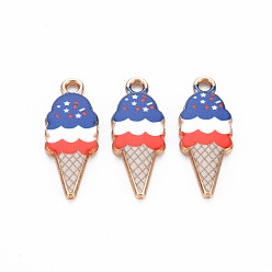 Blue Rack Plating Alloy Enamel Pendants, Light Gold, Cadmium Free & Nickel Free & Lead Free, Ice Cream, Blue, 22.5x8.5x2mm, Hole: 1.8mm