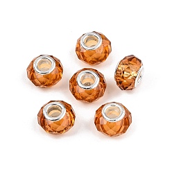 Сэнди Коричневый Прозрачное стекло европейские шарики, бусины с большим отверстием, с медными сердечниками, граненые, рондель, песчаный коричневый, 13.5~14x9~9.5 мм, отверстие : 5 мм