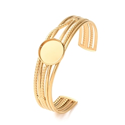 Golden 304 Stainless Steel Multi-strand Cuff Bracelet Blanks with Flat Round Bezel Settings, Ion Plating(IP), Long-Lasting Plated, Golden, Tray: 16mm, Inner Diameter: 2.11x2.40 inch(5.35x6.1cm)