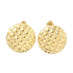 Real 14K Gold Plated Ion Plating(IP) 304 Stainless Steel Stud Earrings, Flat Round, Real 14K Gold Plated, 24mm