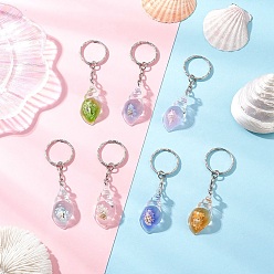 (52) Непрозрачная лаванда 7 шт. светящиеся акриловые брелоки, с разъемными кольцами из нержавеющей стали, формы раковины, платина, разноцветные, 89.5 мм