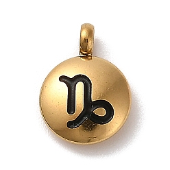 Козерог 304 подвески из нержавеющей стали с черной эмалью, золотые, плоский круглый с подвеской в виде созвездия, Козерог, 11x8x2.5 мм, отверстие : 1.8 мм
