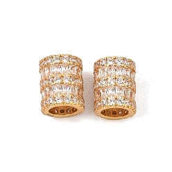 Real 18K Gold Plated 925 Sterling Silver Micro Pave Clear Cubic Zirconia Beads, Rack Plating, Long-Lasting Plated, Column, Real 18K Gold Plated, 8.5x7mm, Hole: 2mm