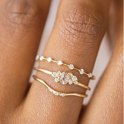 Золотой 3шт. ромбовидные кольца из цинкового сплава с кристаллами и стразами, золотые, размер США 7 (17.3 мм)