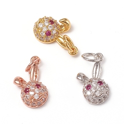 (52) Непрозрачная лаванда Латунные микропаве прозрачные кубические циркониевые подвески, с прыжковых колец, долговечный, кролик, разноцветные, 14x9x4 мм, переходное кольцо: 5x0.7 мм, внутренний диаметр: 3.6 мм