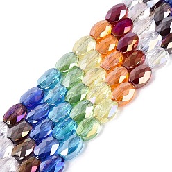 (52) Непрозрачная лаванда Гальванизируйте прозрачное стекло бисер нитей, овальные, с покрытием AB цвета, граненые, разноцветные, 8x6x3.5~4 мм, отверстие : 1~1.2 мм, около 44~52 шт / нитка, 13.98~16.93 дюйм (35.5~43 см)