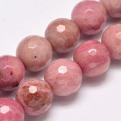 Rhodonite Faceted Natural Rhodonite Round Bead Strands, 6mm, Hole: 1mm, about 63pcs/strand, 15.5 inch