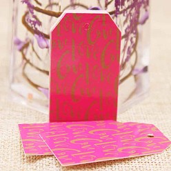 Deep Pink Paper Gift Tags, Hange Tags, For Arts and Crafts, Valentine's Day, Rectangle with Word Love, Deep Pink, 50x30x0.4mm, Hole: 3mm